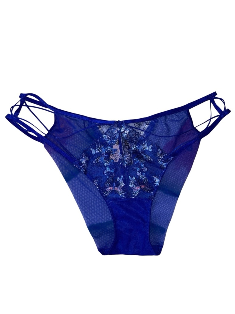 NWT Victoria’s Secret Blue Butterfly Sheer Mesh Strappy Panties, Size XL - Picture 2 of 9